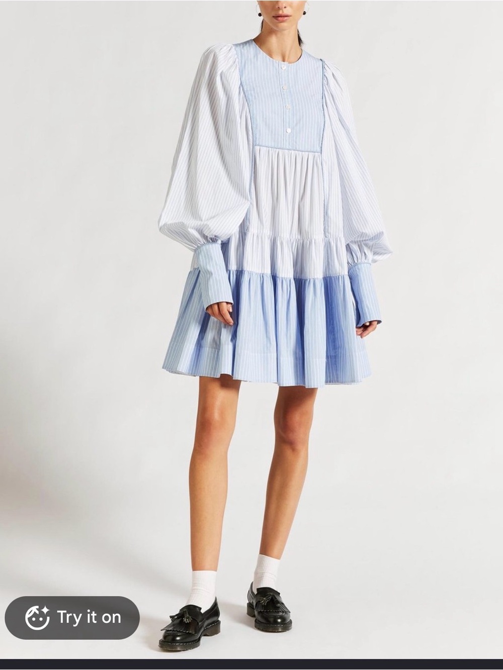 Lee Matthews Diana striped cotton mini dress in multi color blue size 1